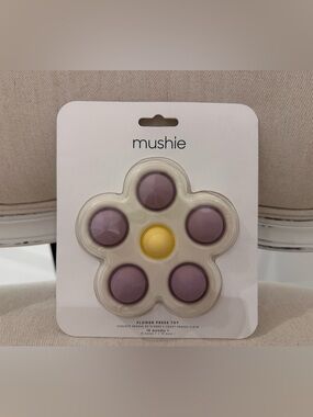 NWT Mushie Flower Press Baby Toy Soft Lilac/Daffodil/Ivory